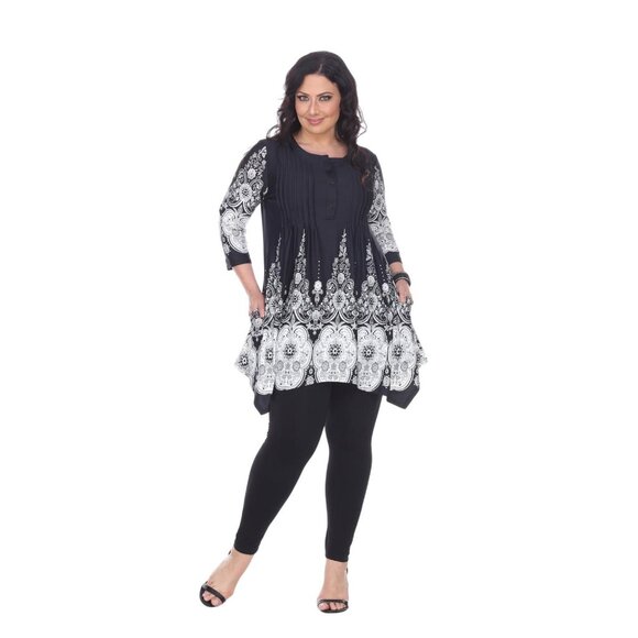NWT White Mark Womens Plus Size Dulce Tunic Top Black / White 4X - Picture 1 of 9